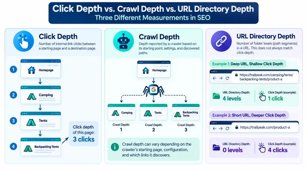Click Depth vs. Crawl Depth vs. URL Directory Depth