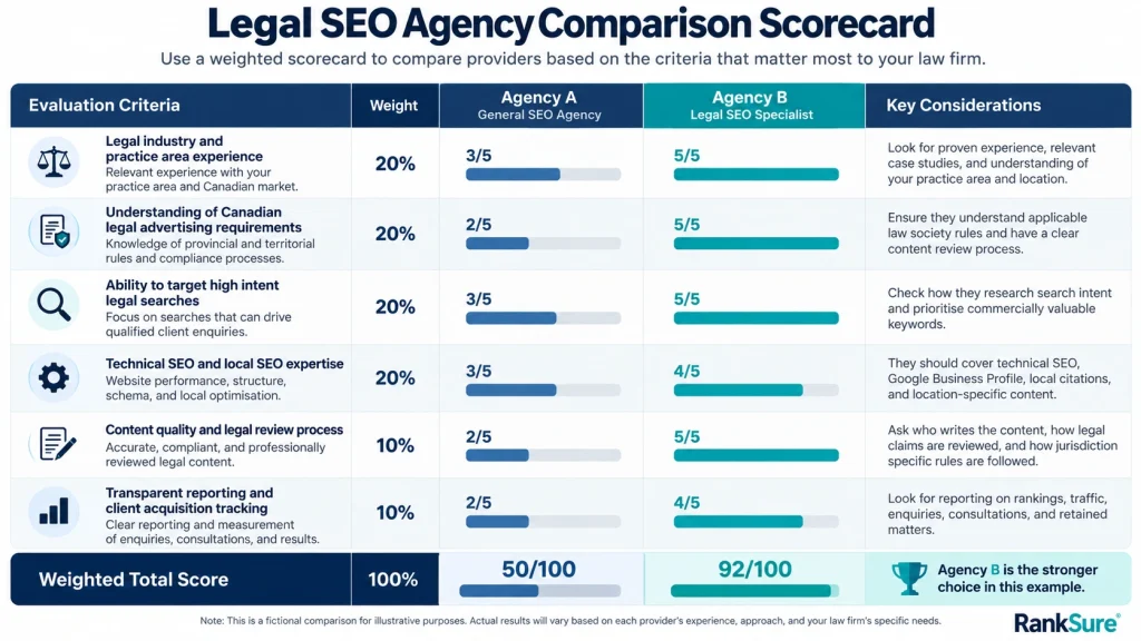 Legal seo agency comparison scorecard