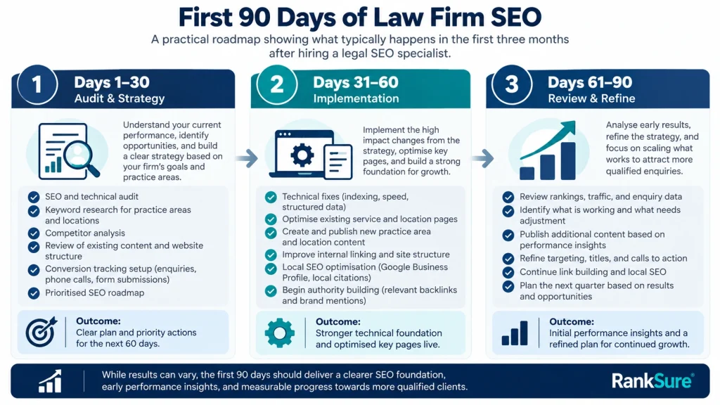 first 90 days of law firm seo